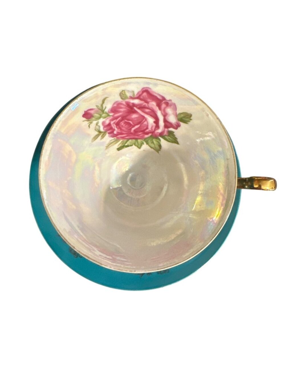 Royal Haulsey Teacup And Saucer Set Teal Gold Floral Bone China - Picture 3 of 8
